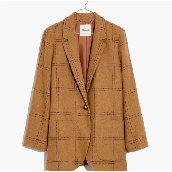 Madewell Larsen Blazer in‎ Windowpane 4X Oversized Single Button Jacket Pockets
